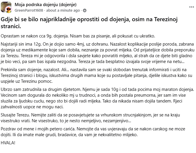 podrška dojenje knjiga utisaka savjetnica